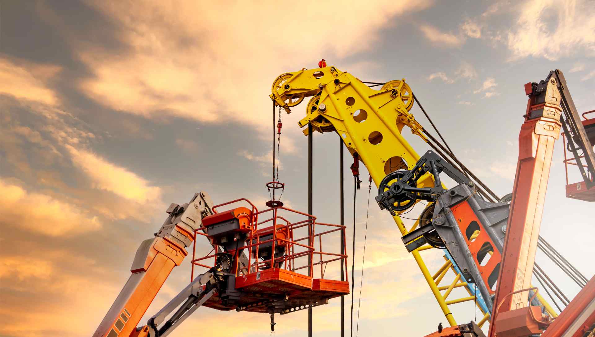 Articulated boom lift. Aerial platform lift and construction cra